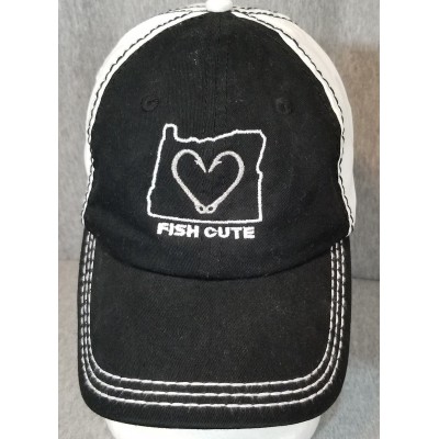 FISH CUTE FISH HOOK HEART OREGON HAT WOMEN'S O/S BLACK AND WHITE  eb-99596211